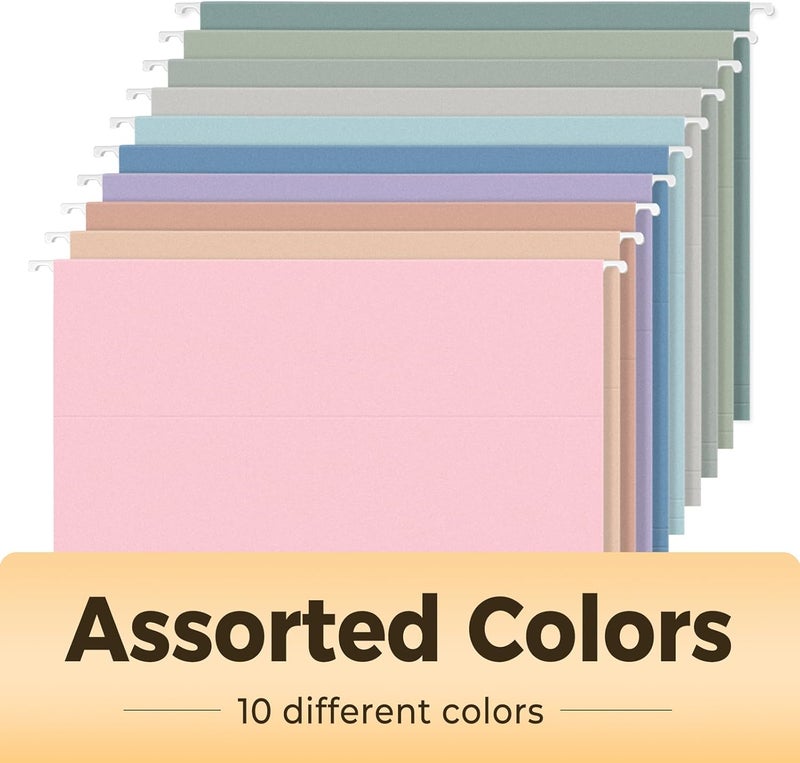 SUNEE Hanging File Folders, 50 Pack Letter Size Hanging File Folders with 1/5-cut Tabs, Stay Organized for Your Home and Office Bulk File, Documents and Paper, 10 Pastel Colors - Image 2